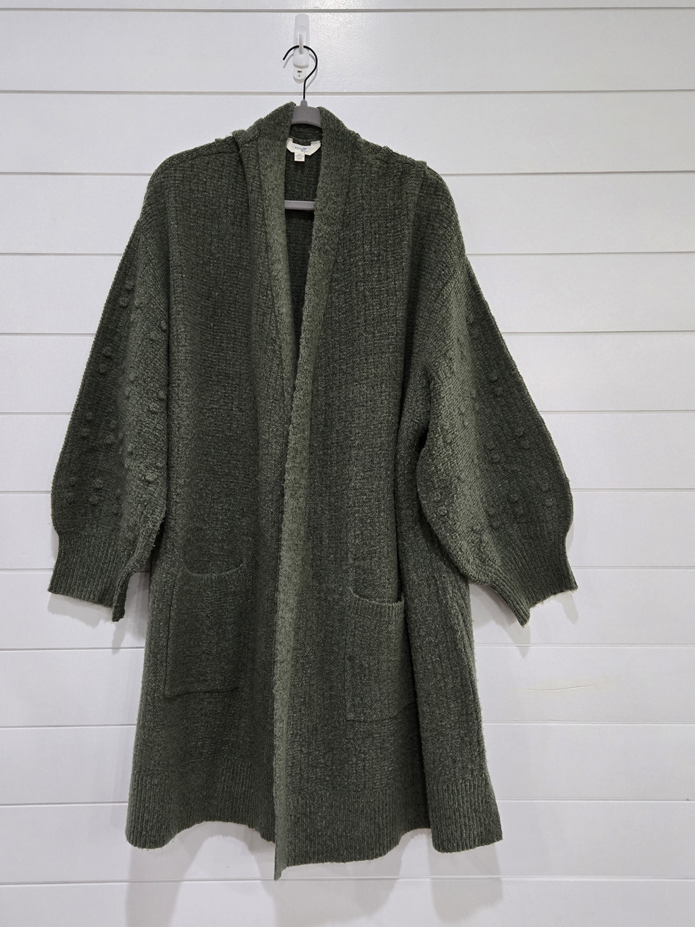 Terra & Sky Womens Plus Size 4X Olive Green Puff Sleeve Open-Front Cardigan